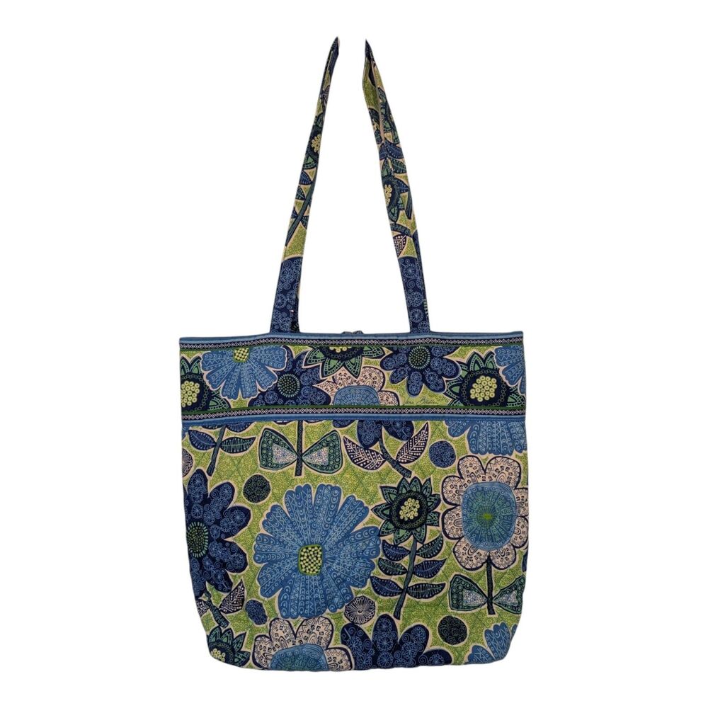 Vera Bradley Doodle Daisy Blue Floral Print Tote Bag Vacation Beach Travel